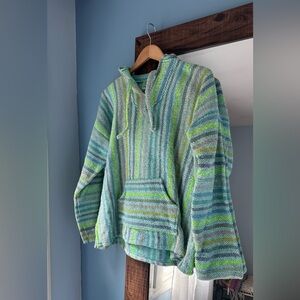 Blue and Green Striped Sweatshirt Relaxed Fit